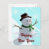 Happy New Year Snowman en Snowflakes Feestdagenkaart (Voorkant / Achterkant)