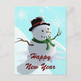 Happy New Year Snowman en Snowflakes Feestdagenkaart