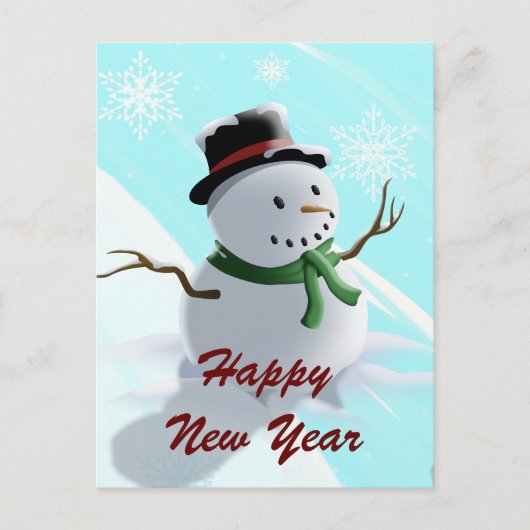 Happy New Year Snowman en Snowflakes Feestdagenkaart (Voorkant)