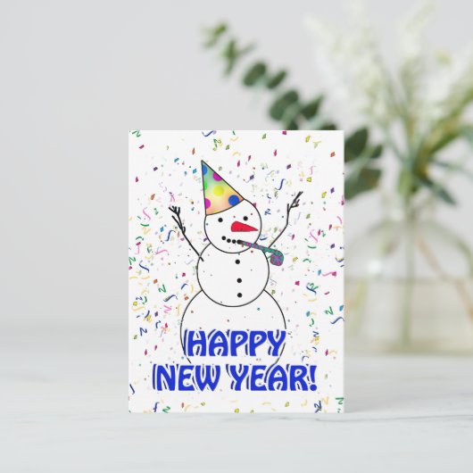 Happy New Year Snowman Feestdagenkaart (Staand voorkant)