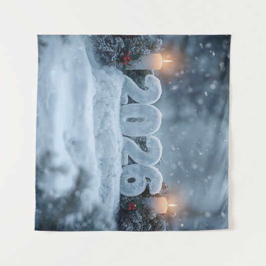 happy new year snowy candle backdrop wandkleed (Voorkant (horizontaal))