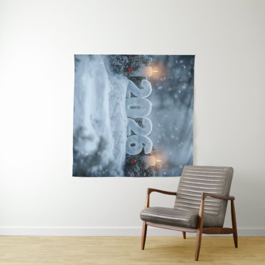 happy new year snowy candle backdrop wandkleed (In Situ (horizontaal))