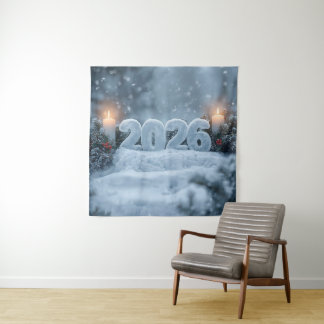 happy new year snowy candle backdrop wandkleed