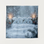 happy new year snowy candle backdrop wandkleed (Voorkant)