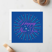 Happy New Year Sparkles Wenskaart Notitiekaartje (Voorkant / Achterkant in situ)