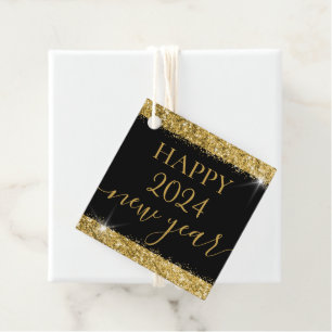 Happy New Year Specialized Black Gold Glitter Bedankjes Labels