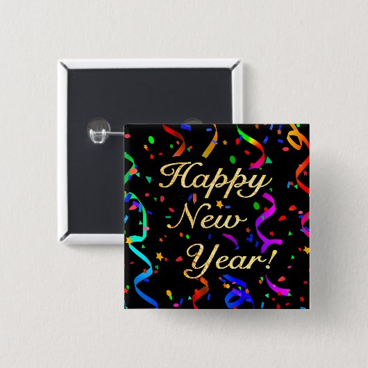 "Happy New Year" square button (Voorkant /achterkant)