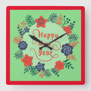 HAPPY NEW YEAR SQUARE WALL CLOCK VIERKANTE KLOK