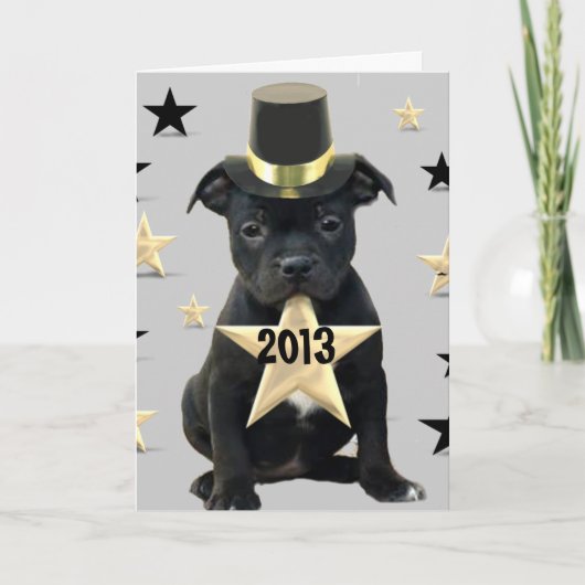 Happy New Year Staffordshire Bull Terrier card Feestdagen Kaart (Voorkant)