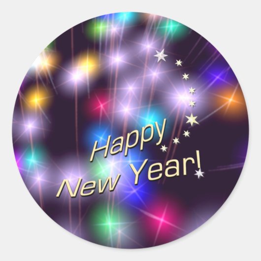 Happy New Year Star-lampjes Ronde Sticker (Voorkant)
