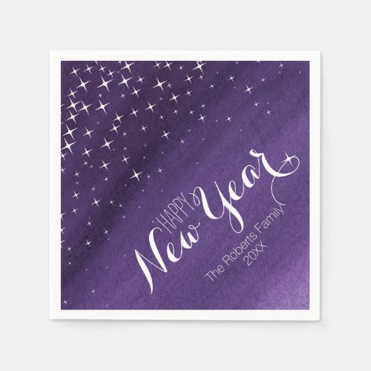 Happy New year starnight paarse aangepaste servett Servetten (Voorkant)