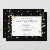Happy New Year Stars Black Kaart (Voorkant / Achterkant)