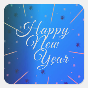 Happy New Year Stars Blue Vierkante Sticker
