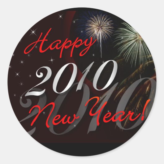 Happy New Year Stickers - 2010 met Fireworks (Voorkant)
