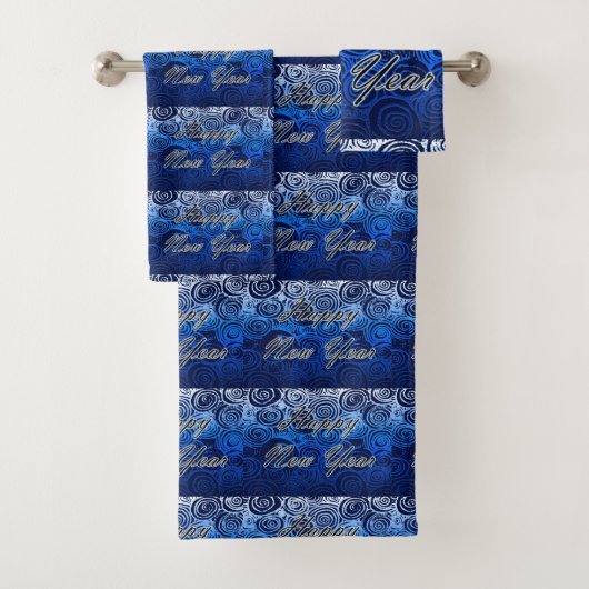 Happy New Year Swirls Blue Bad Handdoek (Insitu)