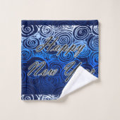 Happy New Year Swirls Blue Bad Handdoek (Wasdoekje)