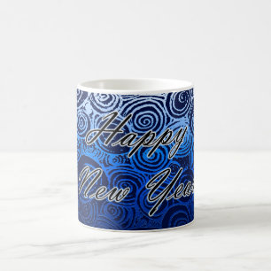 Happy New Year Swirls Blue Koffiemok