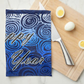 Happy New Year Swirls Blue Theedoek (Quarter Fold)