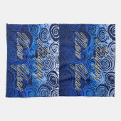 Happy New Year Swirls Blue Theedoek (Horizontaal)