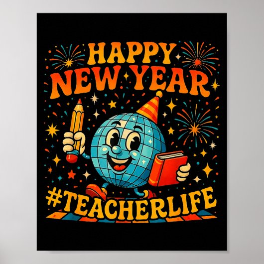 Happy New Year Teacherlife Cute Retro Teacher Gift Poster (Voorkant)