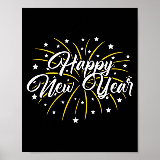 Happy New Year Tee Uni-kids Black Small  Poster (Voorkant)