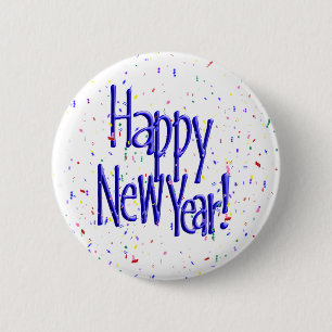 Happy New Year-tekst met Confetti Ronde Button 5,7 Cm
