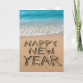 Happy New Year Text On a Tropical Beach Kaart (Voorkant)