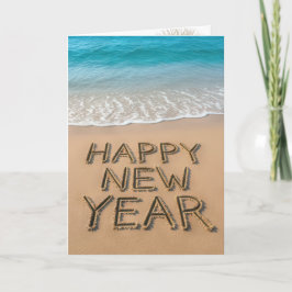 Happy New Year Text On a Tropical Beach Kaart