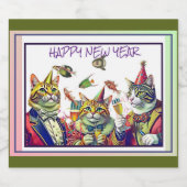 HAPPY NEW YEAR THREE CATS SPARKLING WIJNETIKET (Enkel label)