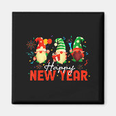 Happy New Year Three Gnomes Fireworks Confetti Nye Magneet (Voorkant)