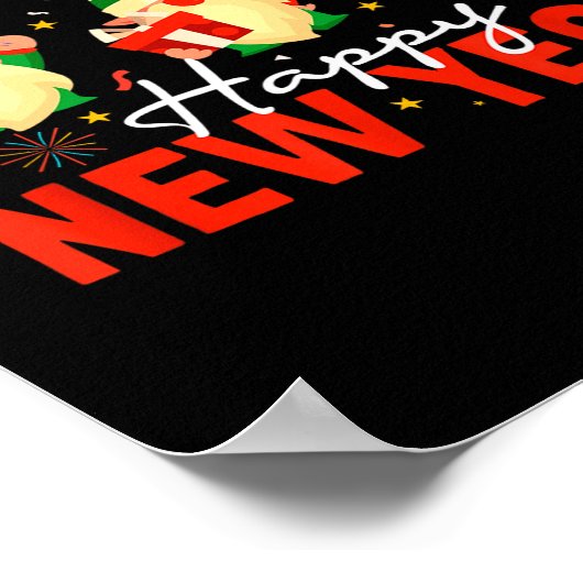 Happy New Year Three Gnomes Fireworks Confetti Nye Poster (Hoek)