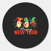 Happy New Year Three Gnomes Fireworks Confetti Nye Ronde Sticker (Voorkant)