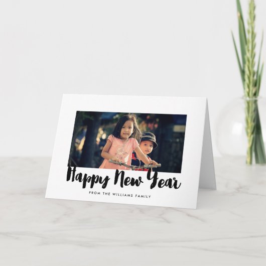 Happy New Year trendy zwarte font family foto Feestdagen Kaart (Voorkant)
