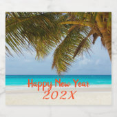 Happy New Year Tropical Beach Custom Bottle-labels Sparkling Wijnetiket (Enkel label)