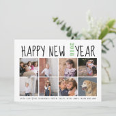 Happy New Year typografie acht foto collage salie Feestdagenkaart (Staand voorkant)