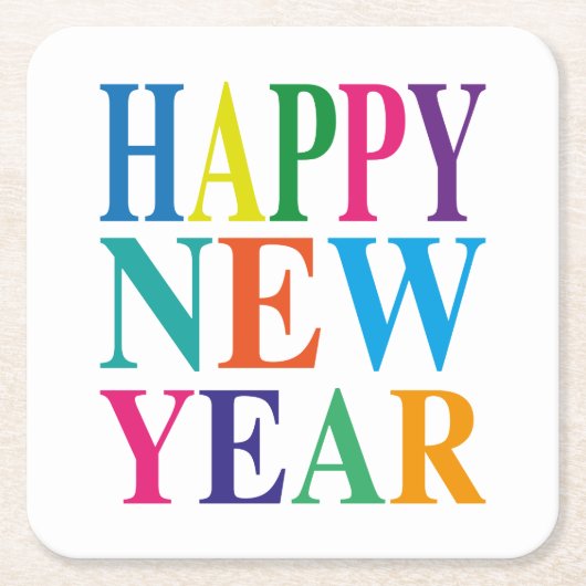 Happy New Year Typografie Kartonnen Onderzetters (Voorkant)