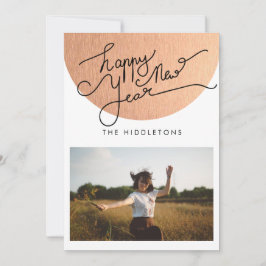 Happy New Year Typografie Pink Modern Foto Feestdagenkaart