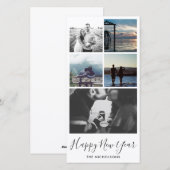 Happy New Year Typografie Vijf Fotocollage Feestdagenkaart (Voorkant / Achterkant)