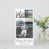 Happy New Year Typografie Vijf Fotocollage Feestdagenkaart (Staand voorkant)
