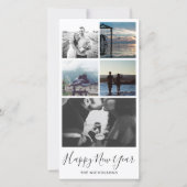 Happy New Year Typografie Vijf Fotocollage Feestdagenkaart (Voorkant)