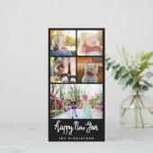 Happy New Year Typografie Vijf Fotocollage Feestdagenkaart (Staand voorkant)