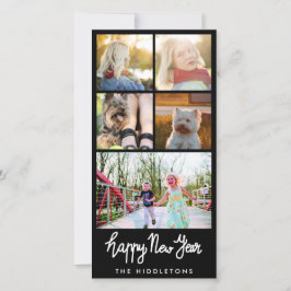 Happy New Year Typografie Vijf Fotocollage Feestdagenkaart