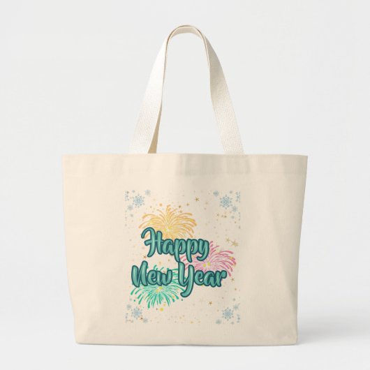 Happy New Year Typography Celebration Grote Tote Bag (Voorkant)