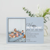 Happy New Year Verplaatsende Aankondiging Blauwe F (Staand voorkant)