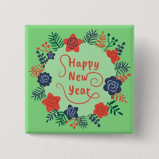HAPPY NEW YEAR VIERKANTE BUTTON 5,1 CM (Voorkant)