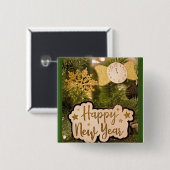 HAPPY NEW YEAR VIERKANTE BUTTON 5,1 CM (Voorkant /achterkant)