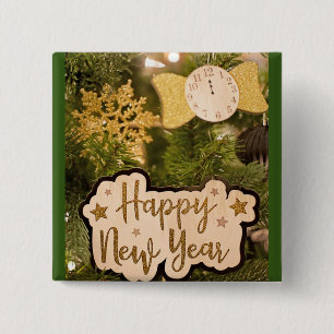 HAPPY NEW YEAR VIERKANTE BUTTON 5,1 CM