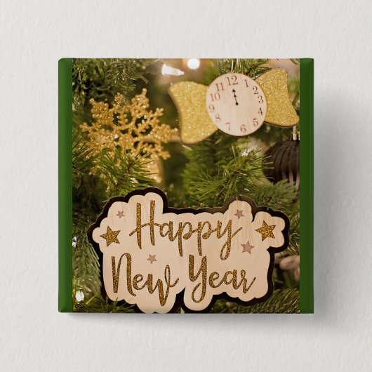 HAPPY NEW YEAR VIERKANTE BUTTON 5,1 CM (Voorkant)
