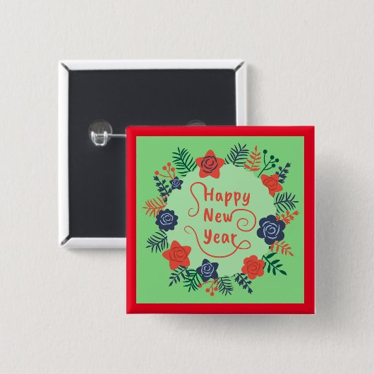 HAPPY NEW YEAR VIERKANTE BUTTON 5,1 CM (Voorkant /achterkant)
