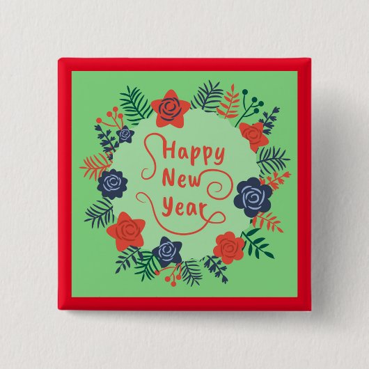 HAPPY NEW YEAR VIERKANTE BUTTON 5,1 CM (Voorkant)